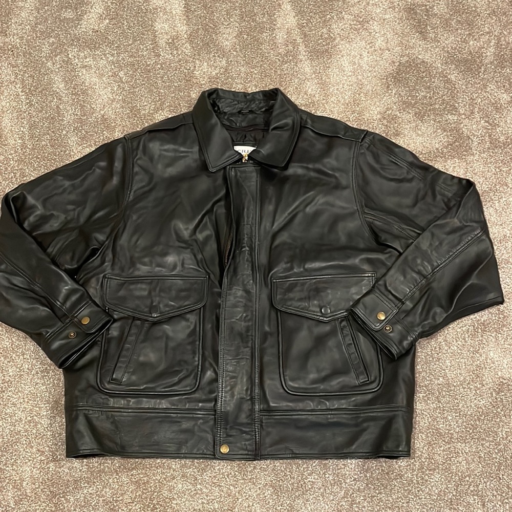 Men’s black leather jacket NWOT